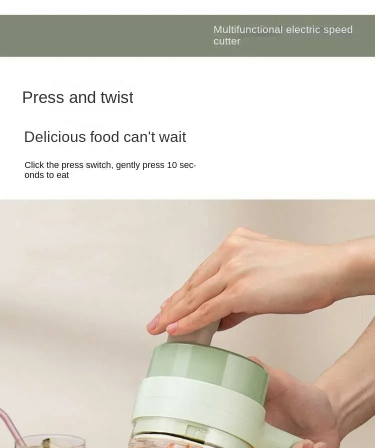 Handheld Electric 4-in-1 Vegetable Cutter Slicer - Stainless Steel Kitchen Accessory for Garlic Pepper Celery Ginger Meat with Brush