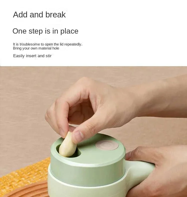 Handheld Electric 4-in-1 Vegetable Cutter Slicer - Stainless Steel Kitchen Accessory for Garlic Pepper Celery Ginger Meat with Brush