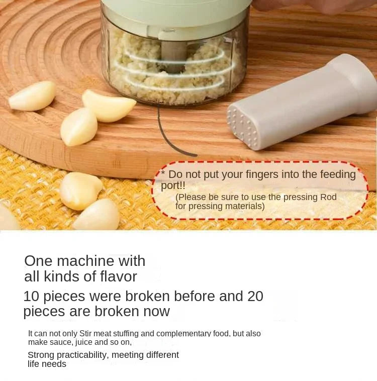 Handheld Electric 4-in-1 Vegetable Cutter Slicer - Stainless Steel Kitchen Accessory for Garlic Pepper Celery Ginger Meat with Brush