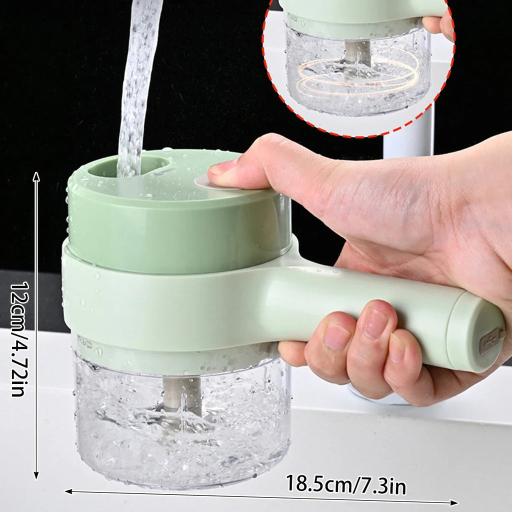 Handheld Electric 4-in-1 Vegetable Cutter Slicer - Stainless Steel Kitchen Accessory for Garlic Pepper Celery Ginger Meat with Brush