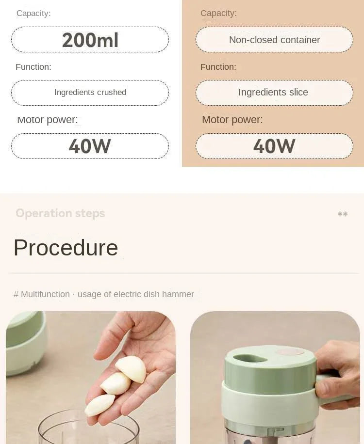 Handheld Electric 4-in-1 Vegetable Cutter Slicer - Stainless Steel Kitchen Accessory for Garlic Pepper Celery Ginger Meat with Brush